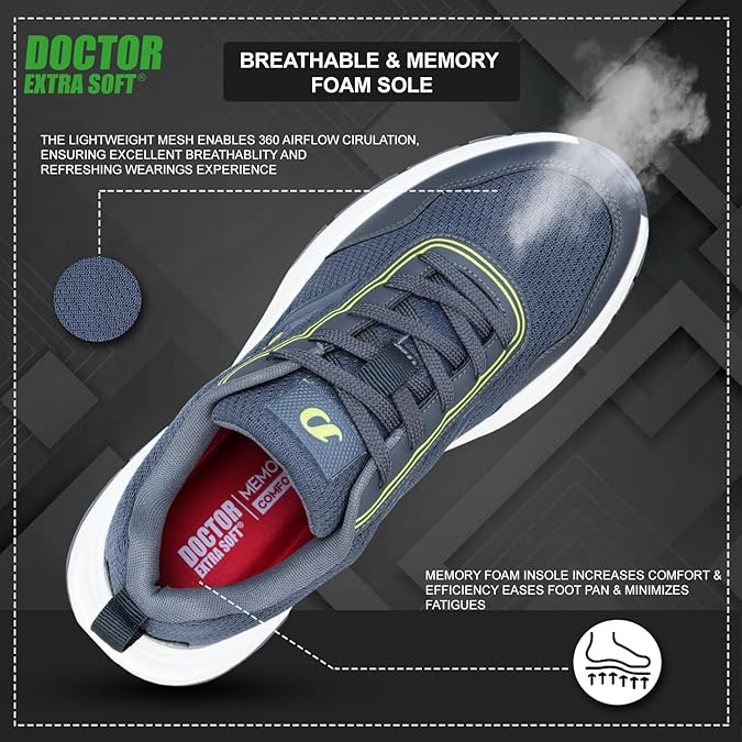 DOCTOR EXTRA SOFT Men's Lace-up Sports Running Shoes with Memory Foam Cushion