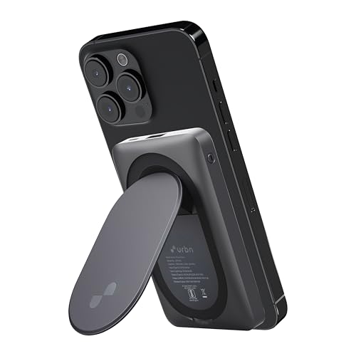 URBN 10000Mah Sleek Magsafe Power Bank with Kickstand|15W Fast Wireless&20W Wired Charging|Strong Magnetic Hold|Dual(USB Type-C Input&Lightning)|Triple Output|Pass-Through Charging(Black)