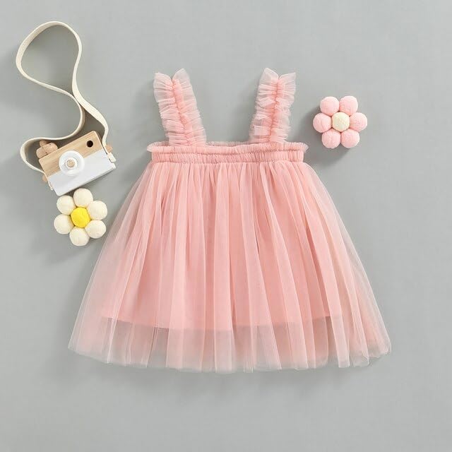 ZARION Baby Girls' Plain Design Sleeveless Net Frock