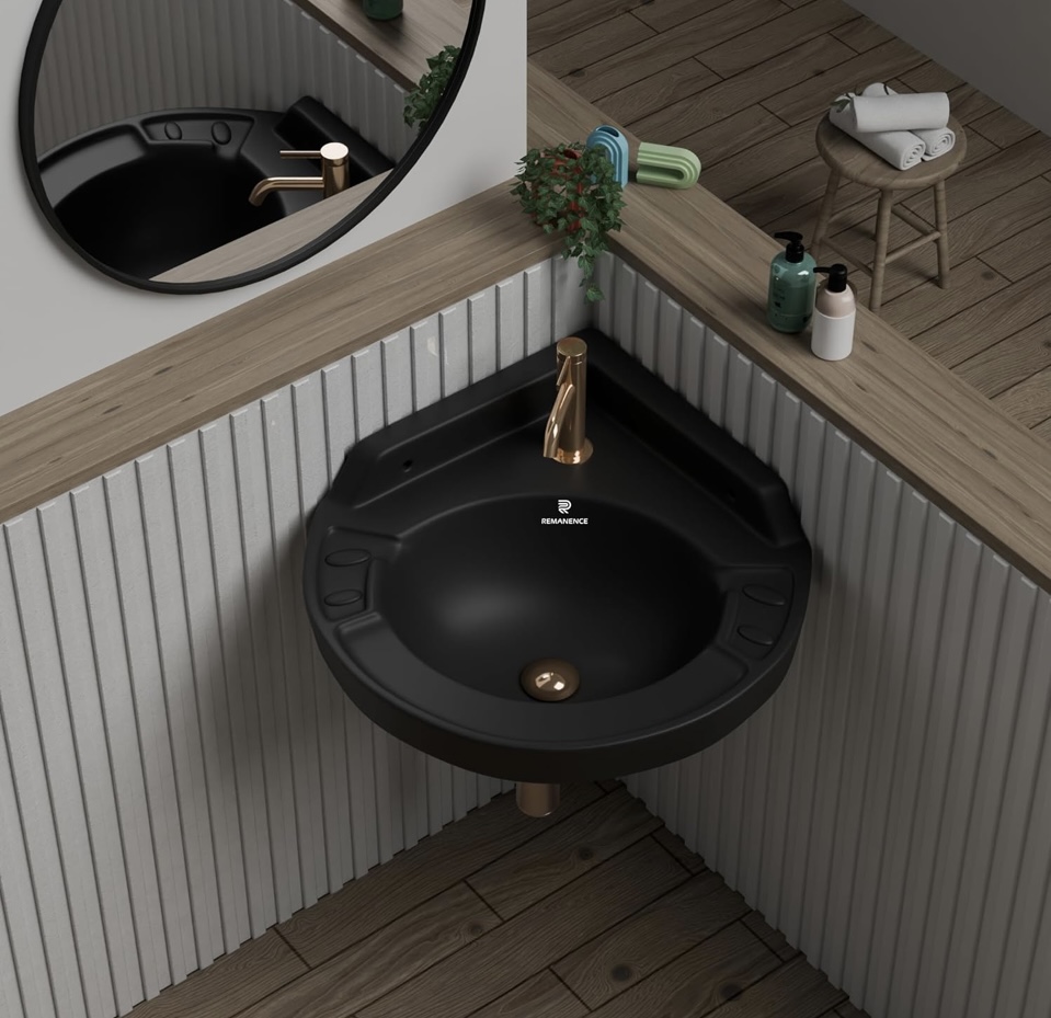 REMANENCE Ceramic Wall Hung Corner Wash Basin