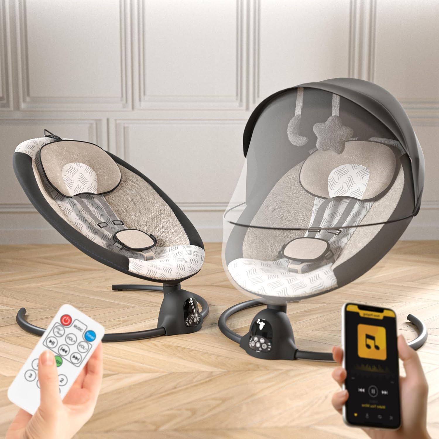 BAYBEE Automatic Electric Swing Cradle for New Born Baby with Adjustable Swing Speed, Remote | Infant Rocker, with Mosquito Net