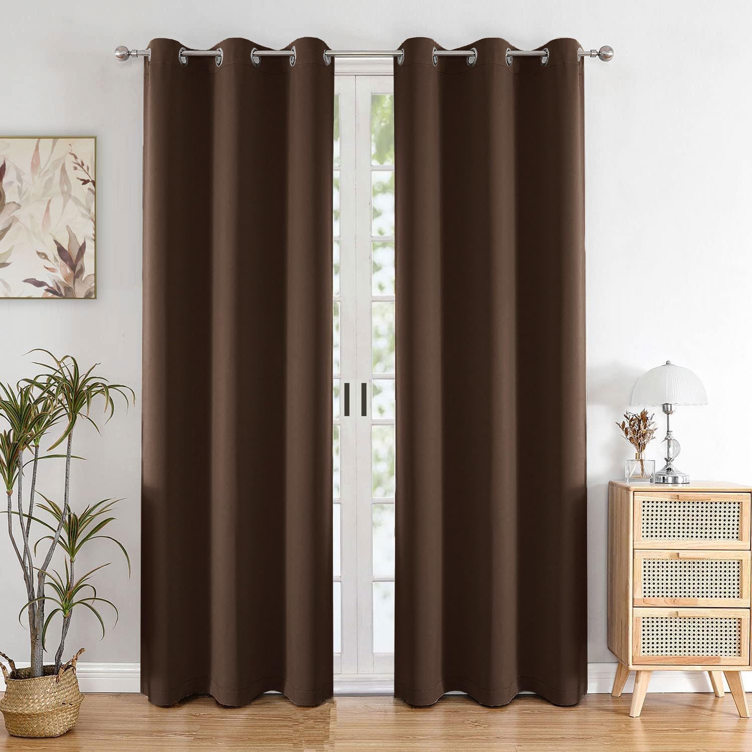 HOMEMONDE Blackout Curtains 7 Feet for Door Set of 2 - Faux Silk 97% Blackout Thick Curtain for Living Room