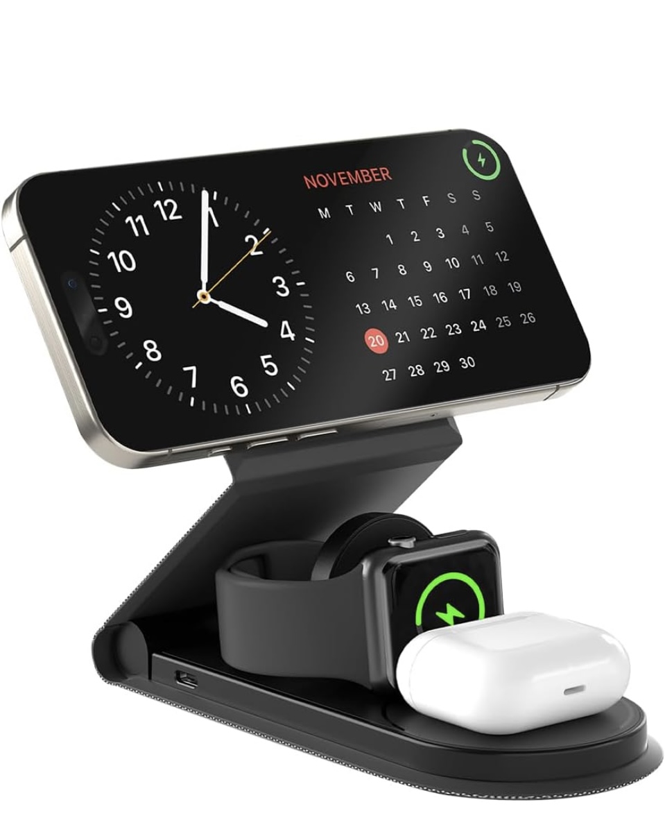 URBN Wireless Charger 3 in 1 Magnetic MagSafe Charging Foldable Stand for Apple iWatch, Airpods & iPhone 16/16 Pro / 16 Plus 15/15 Plus/15 Pro/15 Pro Max