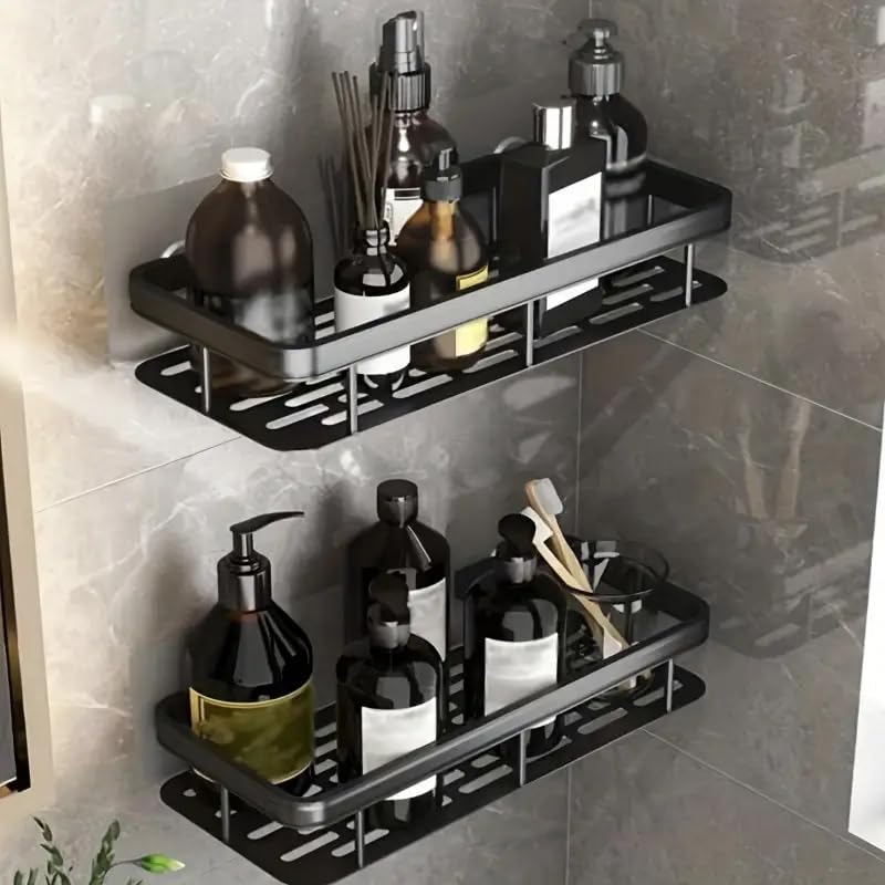 Hallstatt Aluminium Pack of 2, Self Adhesive Bathroom Shelf for Wall Shelf Organizer Wall Mounted Bathroom Shelves Rack Holder Stand for Bathroom Accessories Organiser Without Drill (Pack of 2)