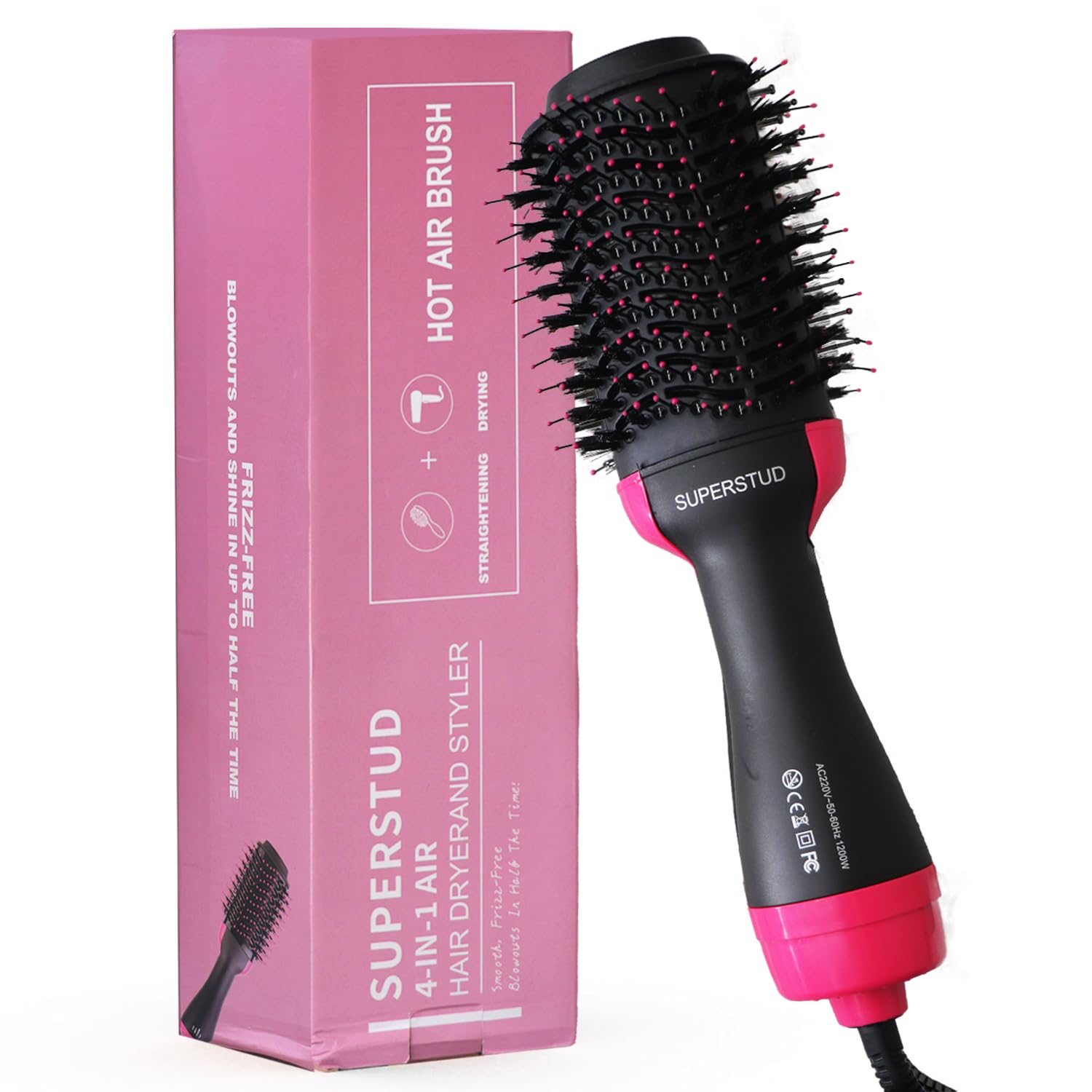 SUPERSTUD Hot Air BrushHair Dryer Curler Brush Professional 4 In 1 || Volumizer Hair Hot Air Brush for Hair Dryer For Blow Drying Hot Air Brush || Hair Straightener Blow Drying for All Hairstyle (Black)