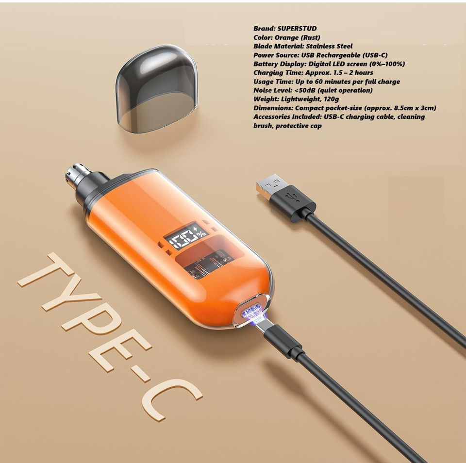 SUPERSTUD Nose Trimmer For Man | Waterproof 3-in-1 Nose, Ear & Eyebrow Hair Trimmer for Men & Women | Compact, Battery-Operated