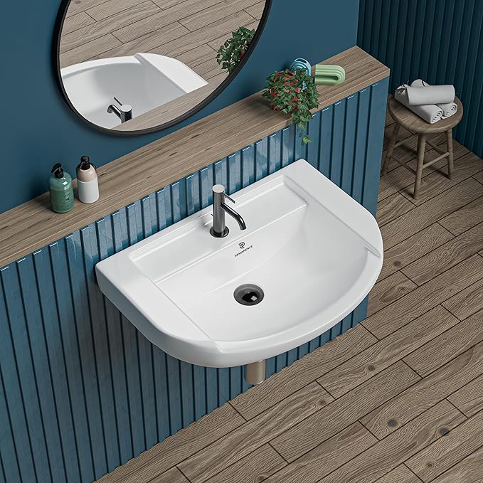 REMANENCE Ceramic Wall Hung Corner Wash Basin for Bathroom | Wall Mounted Corner Sink