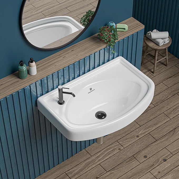 EMANENCE Ceramic Wall Hung Corner Wash Basin for Bathroom | Wall Mounted