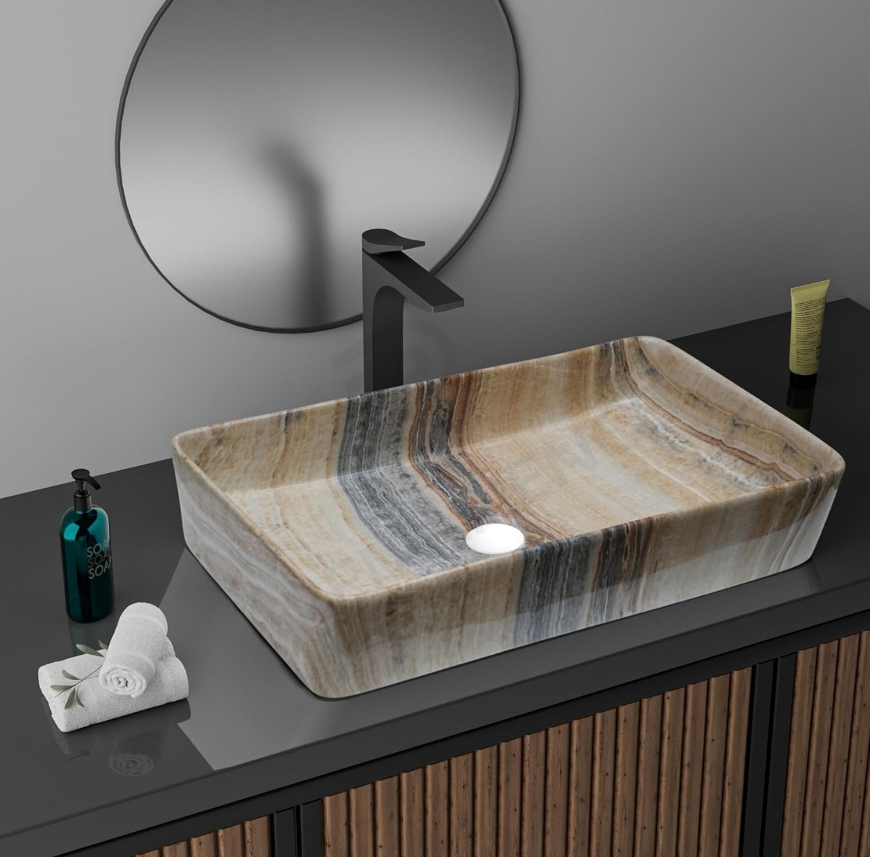 REMANENCE Designer Countertop Wash Basin | Tabletop Ceramic Bathroom Sink | Wash Basin Over Counter | Wash Basin For Bathroom, Resturent, Living Room (24 x 14 x 5 Inch) (T - 422)