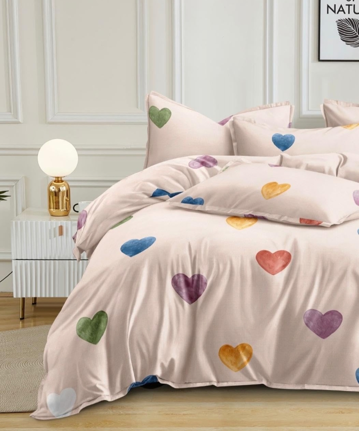 Ab Home Decor 350TC Glace Cotton Wedding Comforter Set Double Bed King Size with 1 Bedsheet Flat and 2 Pillow Covers AC Quilt/Blanket/Duvet II 4 pc Comforter Bedding Set-Heart Print