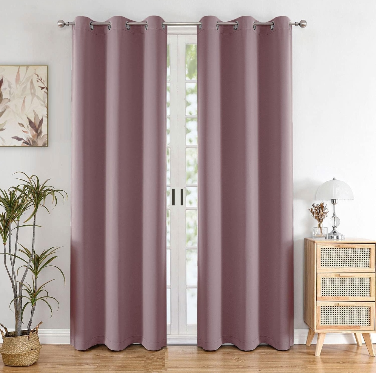 HOMEMONDE 7 Feet Solid Curtain for Door - Noise Reduced and Fade Resistant Blackout Curtains, 75% Room Darkening Drapes for Living Room, Bedroom Pack of 2, (Lavender, 213 x 118 CM)