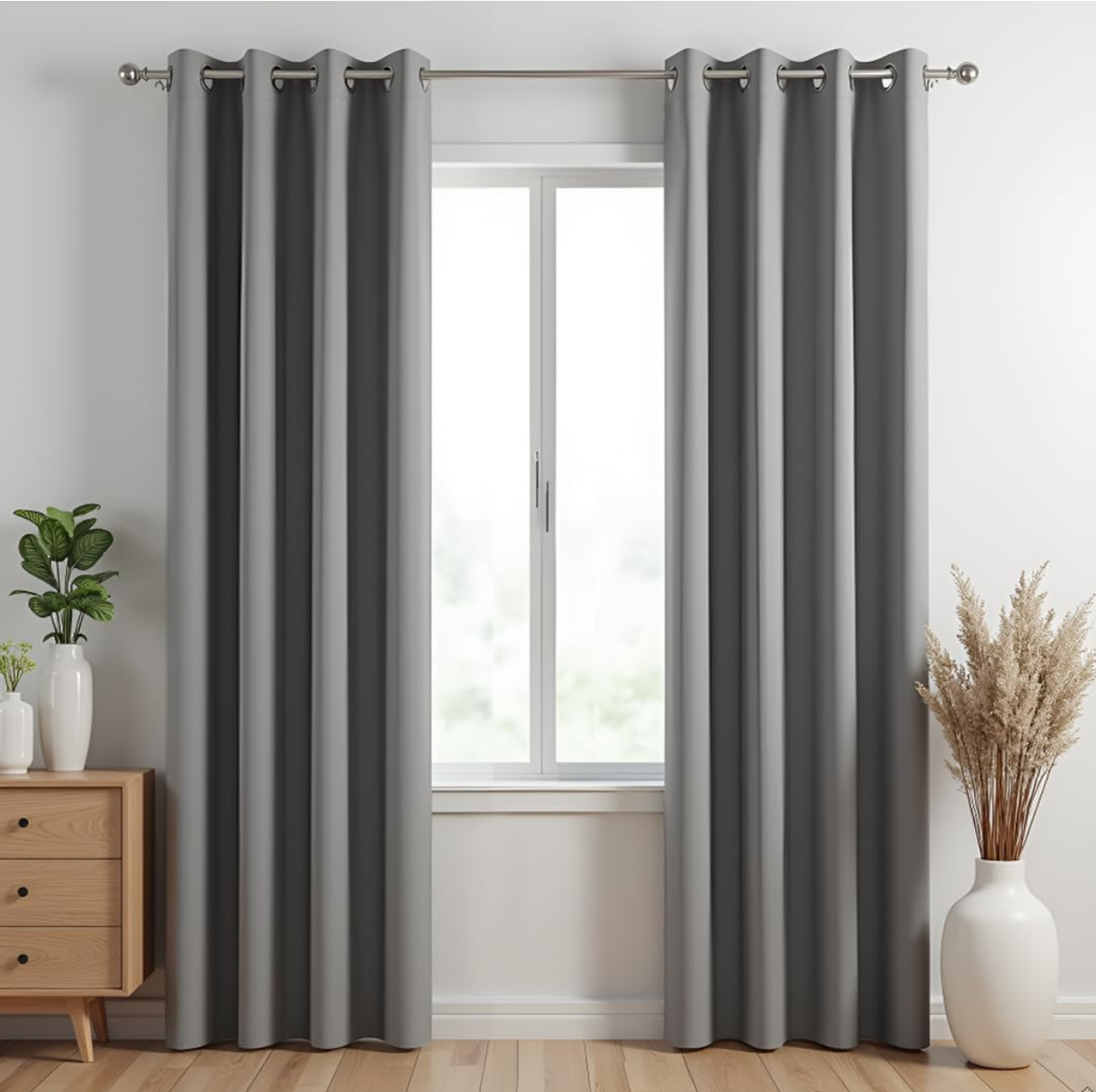 HOMEMONDE 100% Complete Blackout Curtains - 7 Feet Room Darkening Curtain for Door - Noise Reduced, Heavy Blackout, Thermal Insulation Curtains, Pack of 2, (Ash Mist - 84 Inches) | Solid