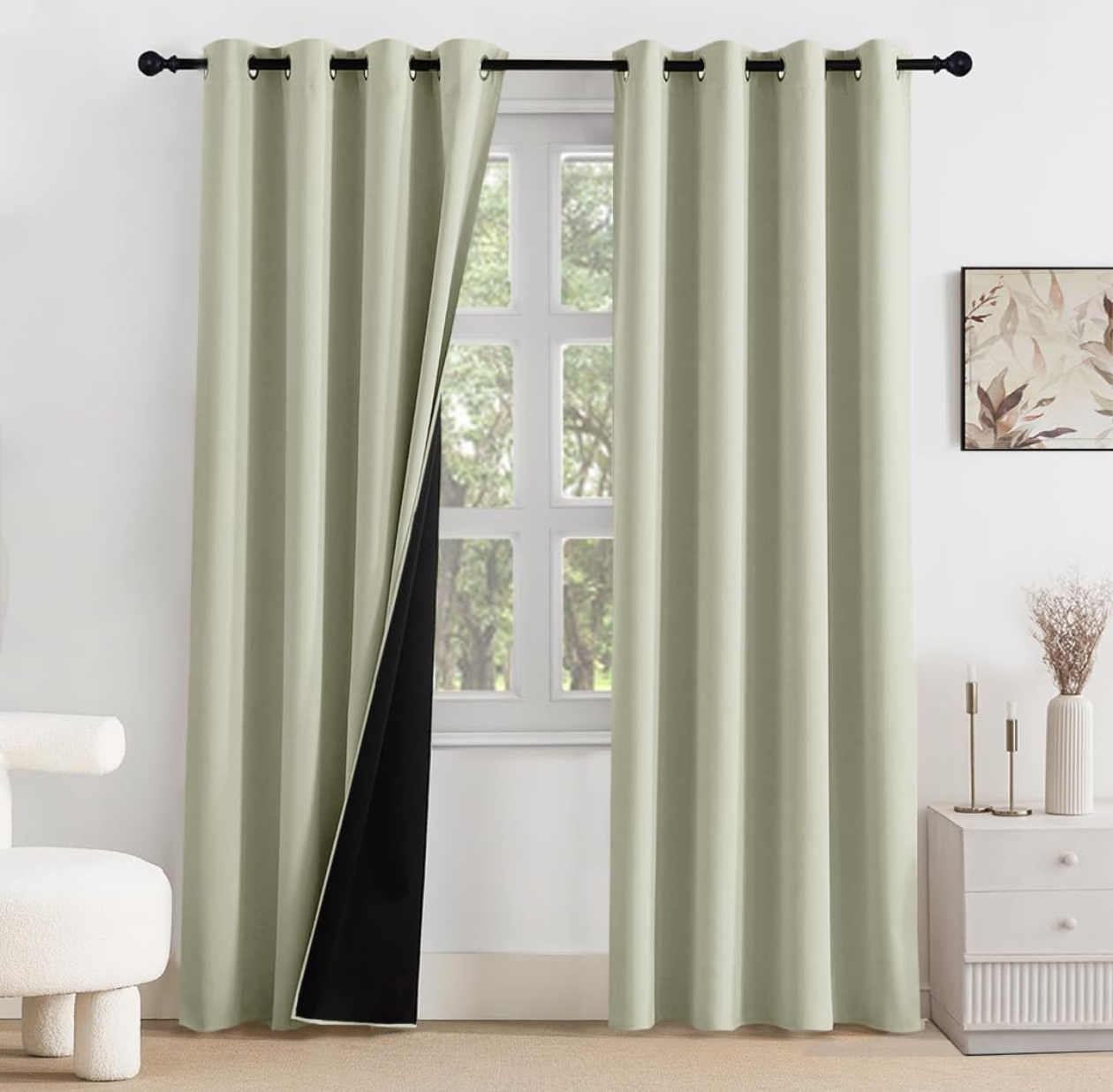 HOMEMONDE Solid Door Curtains 7 Feet Set of 2 - Thermal Insulation 100% Complete Blackout Curtain, Black Backing & Fade Resistant Drapes - (84 Inch, Off White)