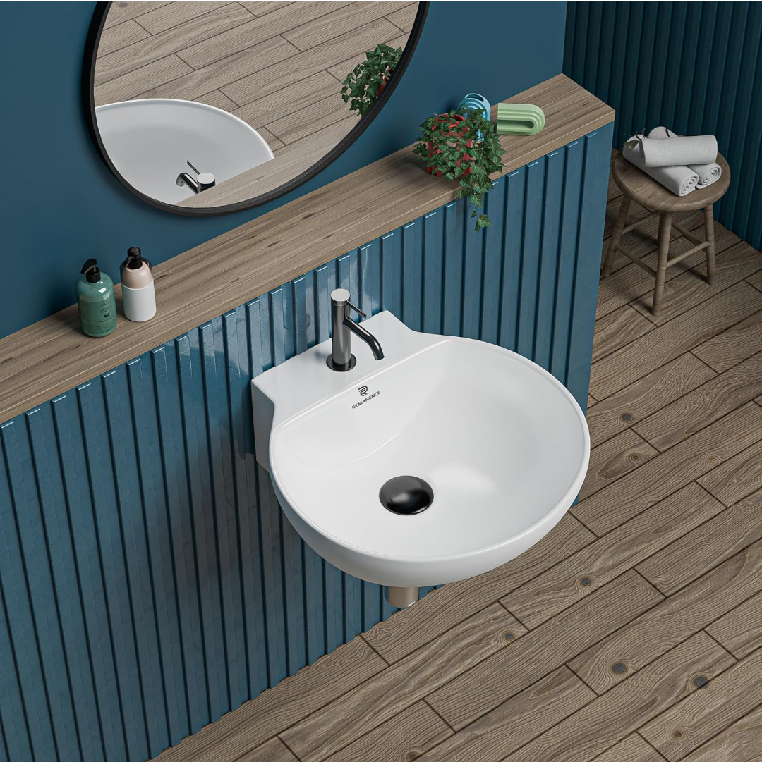 REMANENCE Ceramic Wall Hung Corner Wash Basin for Bathroom