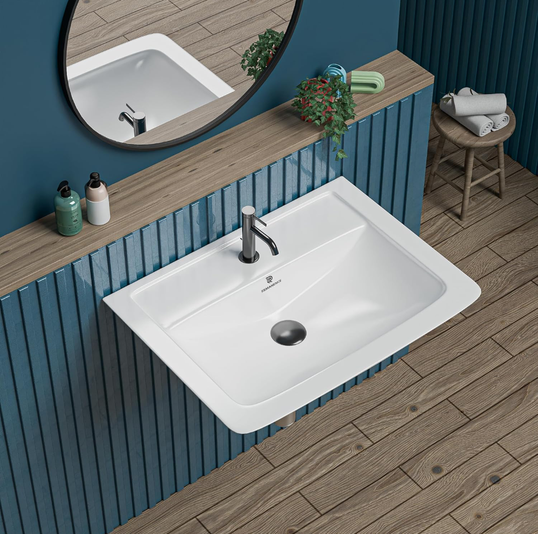REMANENCE Ceramic Wall Hung Corner Wash Basin for Bathroom