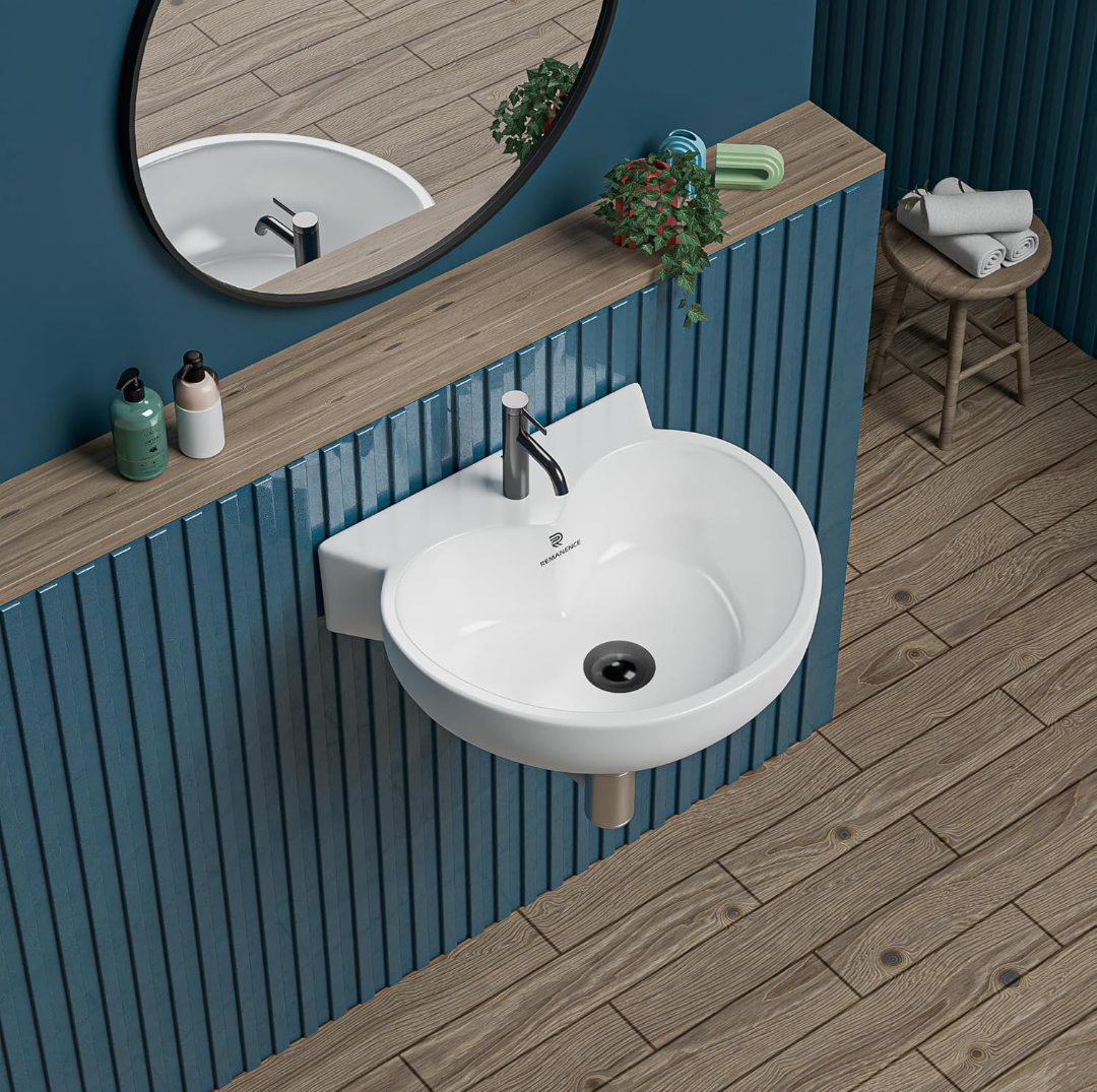 REMANENCE Ceramic Wall Hung Corner Wash Basin for Bathroom