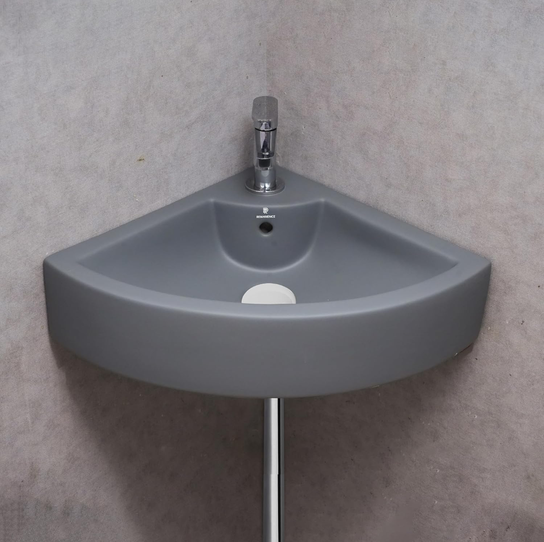 REMANENCE Ceramic Wall Hung Corner Wash Basin for Bathroom