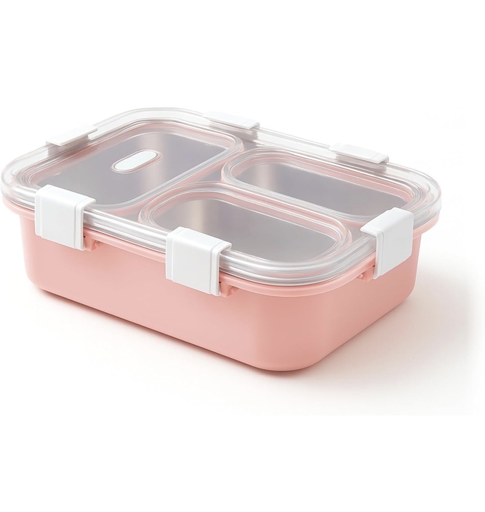 JIVEEX 4 Compartment Stainless Steel Lunch Box with Transparent Lid | Leak Proof Tiffin Box with Chopsticks