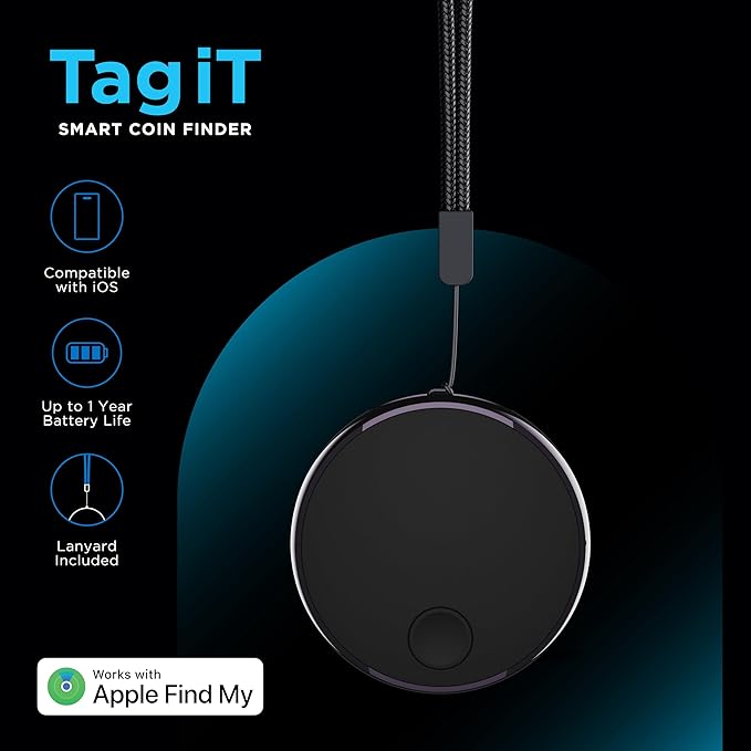 URBN TagiT Smart Coin Finder - Apple MFi Certified Tracker, Works with iOS Devices Only, 1-Year Battery