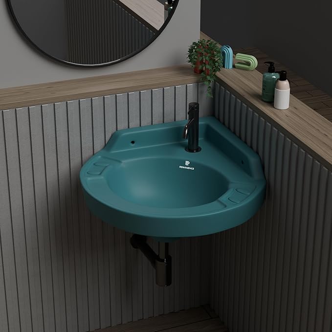 REMANENCE Ceramic Wall Hung Corner Wash Basin for Bathroom