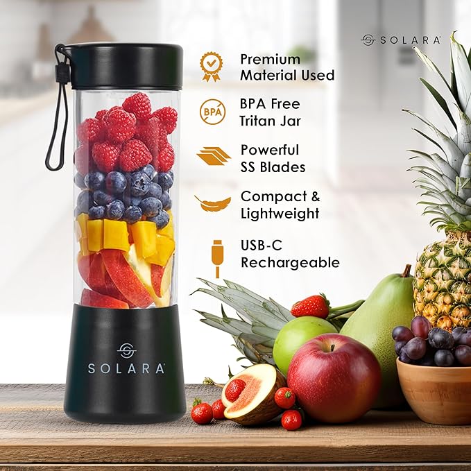 SOLARA Blendkwik Rechargeable Portable Blender for Juices, Shakes, Smoothies, Crushing Ice
