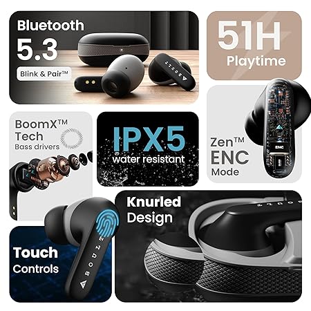 Boult Z20 Truly Wireless Bluetooth Ear Buds with 51H Playtime, Zen Calling ENC Mic
