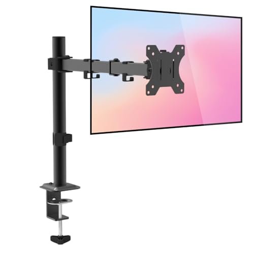 Dyazo Single Monitor Desk Mount Stand | Height Adjustable Fully Articulating Arm for 13â€“32 Inch Screens | VESA 75Ã—75/100Ã—100 Compatible | Tilt & Rotate Monitor Holder with C-Clamp/Grommet Base (Black)