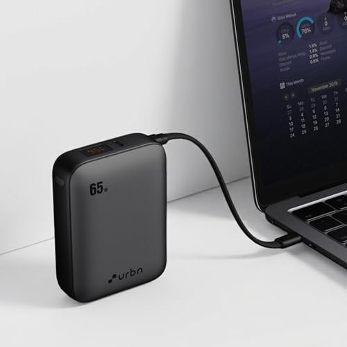 URBN 20000mAh 65W Smallest Rapid Charging Nano Power Bank with Inbuilt USB-C Cable | PD, QC & PPS Compatible | Dual Output Compact Power Bank for Laptop, Smartphone & Tablet