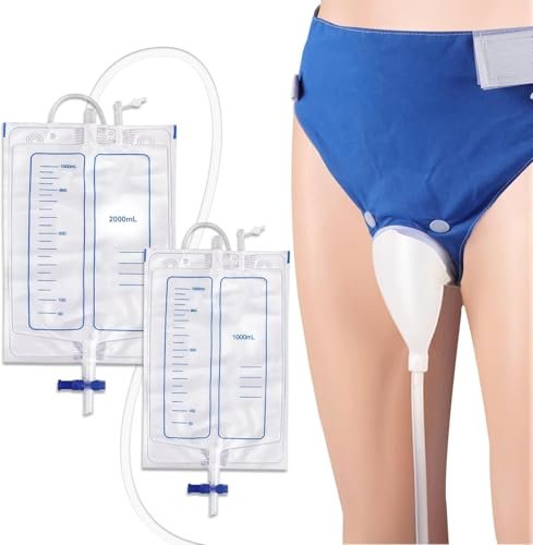 Wearable Urine Collector with Silicone Urine Pouch | Breathable Fixing Pants & Urinary Drainage Bags (2000ml & 1000ml) | Long-Term Use | Ideal for Elderly Men | Blue