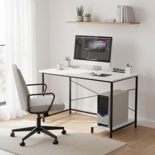 RIZIK STORE Folding Study Table for Small Spaces | 36 x 24 Inch Computer Desk with Laminated Top & Metal Frame | Space-Saving Writing Desk for Home Office, Bedroom, Study & Kids Room (Plain White)