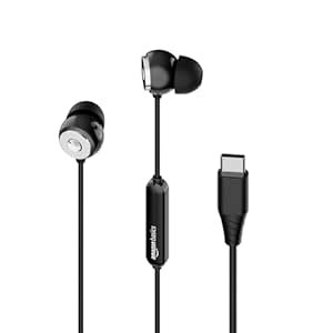 Amazon Basics Wired Earphones with Type-C Connector | in Ear Wired Earphones | Deep Bass, Noise Isolation, Tangle-Free Cable, Comfortable Fit| Black