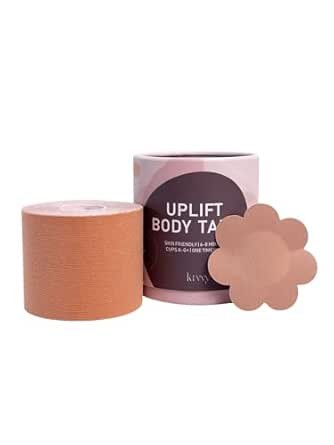 Uplift Body Tape Kit | Instant Lift & Shape Boob Tape | 5 Pairs of Disposable Nipple Pasties | Sweatproof | Strong Adhesive | All Bust Sizes | for Deep Necklines & Backless Outfits