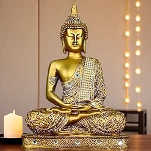 Global Grabbers New 25 Centimetre Meditating Sitting Buddha Statue showpiece Idol Home Decor Items for Living Room and Gifts (1, GOL4-BS2)