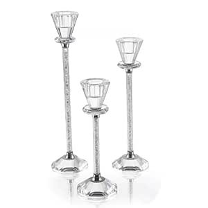 SIBY Clear Crystal Candle Holder Set | Modern Pillar & Taper Candelabra for Table Centerpiece, Dinning, Wedding, Christmas | Glass Candlestick Holders for Decorative Candles