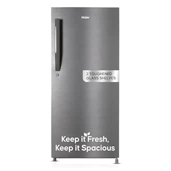 Haier 190L 4 Star Direct Cool Single Door Refrigerator | 3 Toughened Glass Shelves | Fast Ice Making in Just 60 minutes | Large Veg Box| Easy Clean Back (HED-204DS-P, Dazzle Steel)