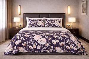 Skyla Double Bed Super King Size Bedsheet with 2 Pillow Covers|Bedsheet 108 x 108 Inch| 400 TC King Size Cotton Floral Bed Sheet Breathable|Super Soft Printed Bedsheet(Nightfall Bloom)