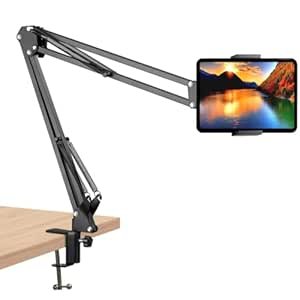 Elfora 360° Rotating Overhead Tablet Tripod Holder for Tabletop | Adjustable Long Arm Clamp Holder for Crafting, Online Class, Cooking Videos & Streaming | Compatible Upto 4–10.6 Inch Tablets (Black)