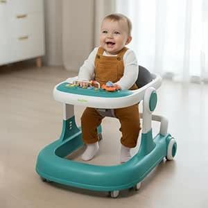 Baybee 2 in 1 Baby Walker for Kids with Adjustable Height & Wheel Lock | Activity Push Walker for Baby with Musical Toy Bar & Stopper | Kids Walker Baby 6-18 Months Boy Girl (Green)