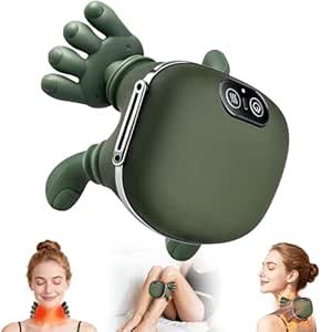 KIYU Bionic Heated Massager, Wireless Portable Shiatsu Neck and Back Massager, Electric Deep Tissue 4D Kneading Massage, Simulated Human Hand Design for Pain Relief and Muscle Relax