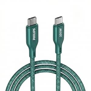 PHILIPS DLC7130CT 100W Magnetic Type-C to Type-C Fast Charging Cable (1m, Crystal Teal) | Nylon Braided | Compatible with iPhone 15 Series, USB-C iPad Models, Samsung Galaxy