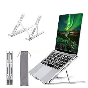 Dyazo 6 Angles Adjustable Aluminum Ergonomic Foldable Portable Tabletop Laptop/Desktop Riser Stand Holder Compatible for MacBook, HP, Dell, Lenovo & All Other Notebook (Silver)