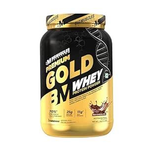 Bigmuscles Nutrition Premium Gold Whey [1Kg] | Informed Choice UK Certified | Isolate Whey Protein Blend | 25g Protein | 11g EAA | ProHydrolase Enzyme Technology [Rich Chocolate]