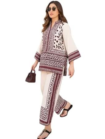 Modestouze Attires Cord Set for Women Cotton Stylish Poly Rayon - Turkish Co Ord Set for Women Stylish Mandarin Neck Floral Print Western Co Order Sets, Wear as Office Coat, Travel Coord, Cot