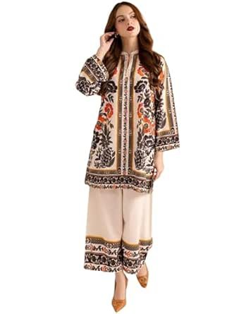 Modestouze Attires Coord Set for Women Cotton Poly Rayon - Turkish Co Ord Set for Women Stylish Mandarin Neck Floral Print Western Co Order Sets for Womens, Wear as Office Coat, Travel Cord, Cot