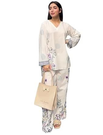 Modestouze Attires Cord Set for Women Cotton Stylish Poly Rayon Long Sleeves Turkish Co Ord Mandarin Neck Floral Print Western Co Order Set for Women, Wear as Office Coat, Travel Coord, Cot