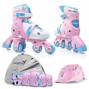 Jaspo Novice 2-in-1 Kids Roller Skates Combo– Inline to Quad Convertible | Adjustable Size | PU Wheels | Fiber Body | Lightweight & Comfortable Skating Combo (Pink) (UK Junior 12.5 - UK 2)