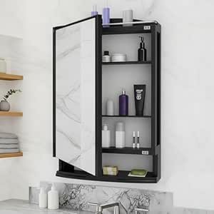 Premium Bathroom Cabinet with Mirror and Large Storage Space| Strong Plastic Wall Shelf, Accessories Organizer| Multipurpose Bathroom Shelves Organiser, Decorative Prime Look - Black