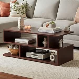 RIZIK STORE Engineered Wood Coffee Table in Walnut Finish | Modern Living Room Center Table with Suede Texture | Sofa & Tea Table | 3-Year Warranty (Brown)